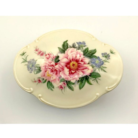 Flowers w/ Peonies Vintage Porcelain Box Taiwan - Picture 9 of 14